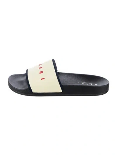 Pre-owned Marni Canvas Graphic Print Slides In Blue