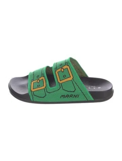 Pre-owned Marni Canvas Graphic Print Slides In Green