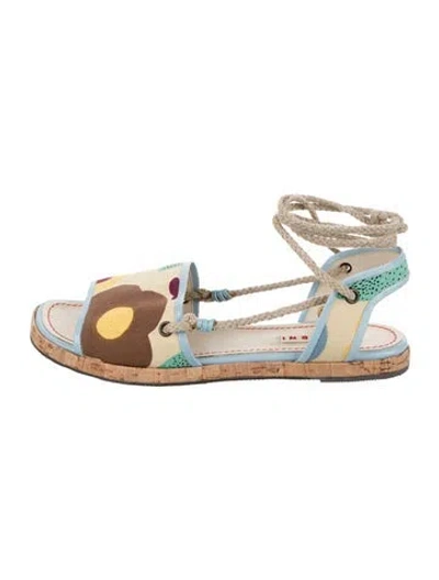 Pre-owned Marni Canvas Printed Gladiator Sandals In Blue