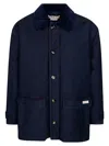 Marni Logo Patch Buttoned Coat In Blue