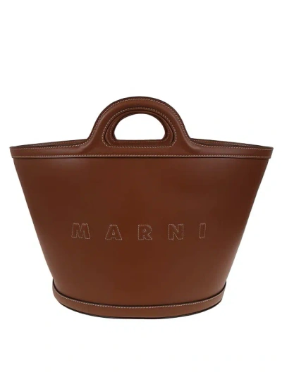 Marni Tropicalia Small Leather Tote Bag In Brown