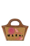 Marni Tropicalia Floral-embroidered Woven Clutch Bag In Brown