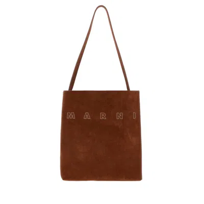 Marni Caramel Suede Small Museo Shoulder Bag Olive Exterior: Bovine Leather Clutch In ["green"]
