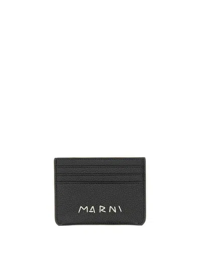 Marni Card Holder With Logo Darning In Black