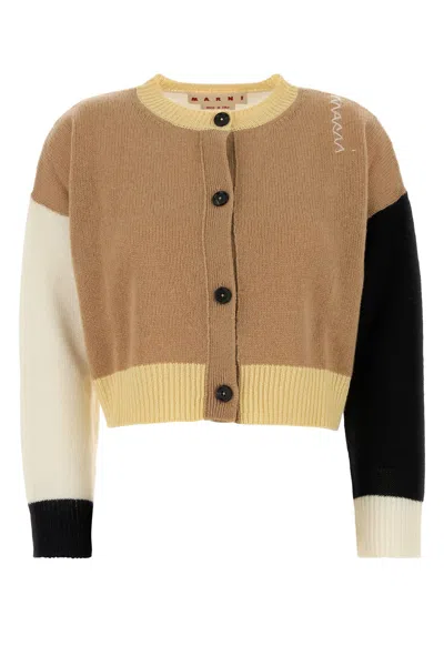 Marni Oversize Cashmere Cardigan With Color Block Design In Multi