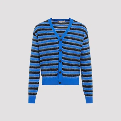 Marni Striped Wool And Mohair Cardigan In Blue