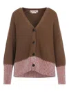Marni Two Tone V Neck Cardigan In Brown