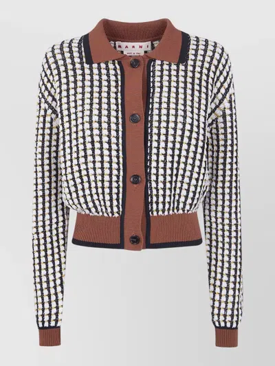 Marni Cardigan Collared Design Textured Fabric Rib Trims In Multi
