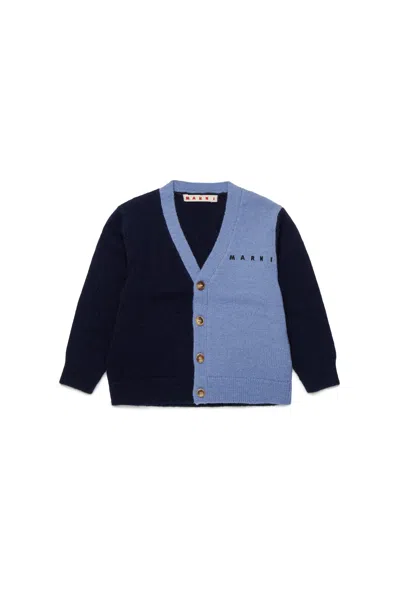 Marni Colorblock Wool-blend Cardigan In Blue