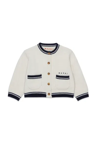 Marni Kids' Wool-blend Cardigan With Pockets In Blue