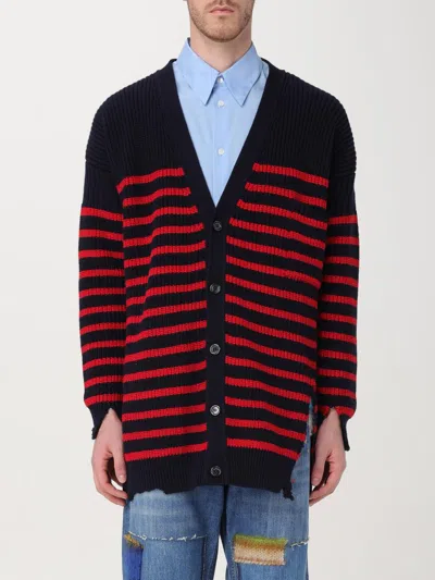 Marni Distressed Striped Knit Cardigan In Blue