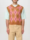 Marni Brown Mohair Argyle Vest With Floating Threads In Multicolor