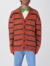 Marni Striped V-neck Ribbed Cardigan With Long Sleeves In Burgundy