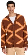 Marni Geometric-pattern Virgin Wool Cardigan In Nougat