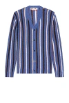Marni Cotton Cable Striped Crochet Opal Cardigan Sweater Blue In Opal