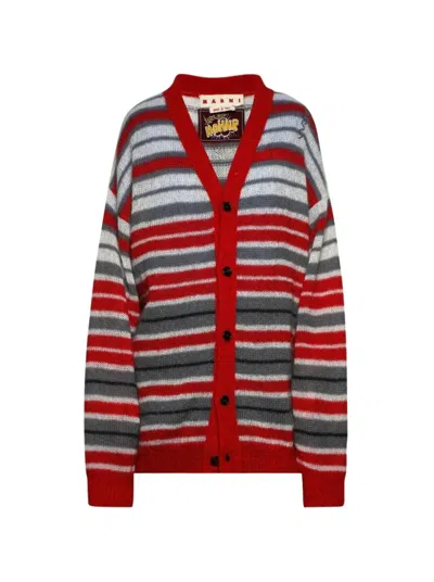 MARNI MARNI CARDIGAN RED AND GREY