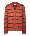 Marni Striped V-neck Ribbed Cardigan With Long Sleeves In Red