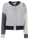 Marni Color-block Cashmere And Soft Calf Leather Cardigan In Sodium
