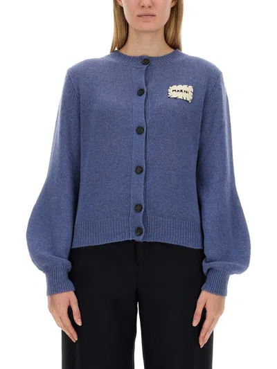 Marni Cardigan With Logo In Blue