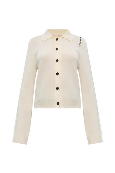 Marni Cardigan With Logo In Neutral