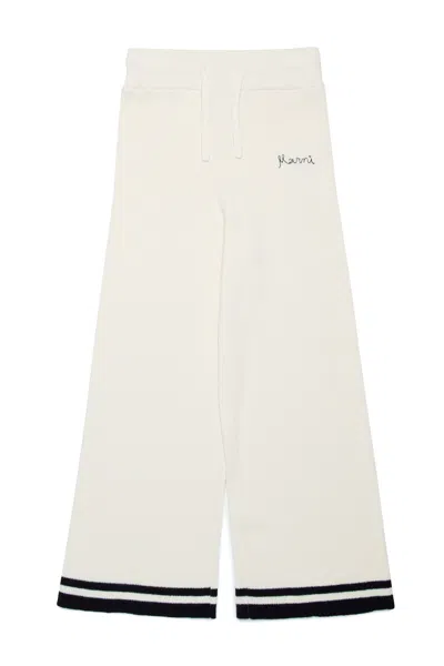 Marni Kids' Cotton-cashmeer Blend Wide Leg Trousers In White