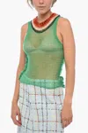 Marni Cashmere Blend Tank Top With Corduroy Detail In Green