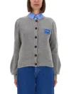 Marni Cashmere Cardigan With Logo In Gray