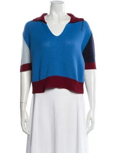 Pre-owned Marni Cashmere Colorblock Pattern Sweater In Blue
