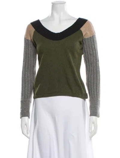 Pre-owned Marni Cashmere Colorblock Pattern Sweater In Green
