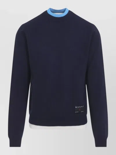 Marni Cashmere Crew Neck Sweater Contrast Rib Trim In Blue