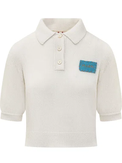 Marni Cashmere Flower Detail Polo In Alabaster