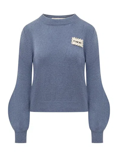 Marni Cashmere Flower Detail Sweater In Blue