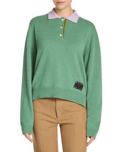 Marni Cashmere Long Sleeve Polo Sweater In Green