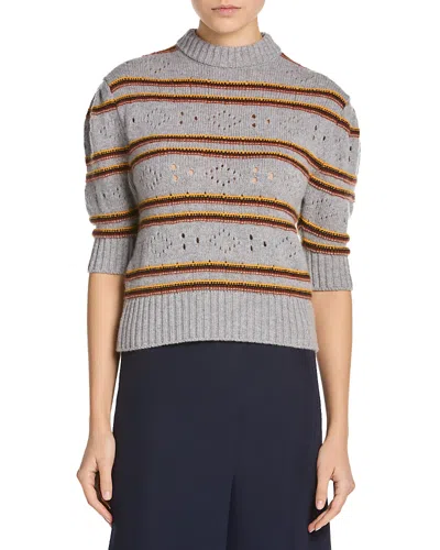 Marni Cashmere Perforated Short Sleeve Sweater In Blue