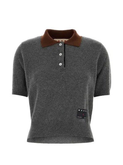 Marni Cashmere Polo Shirt Short Sleeves Collar Contrast In Gray