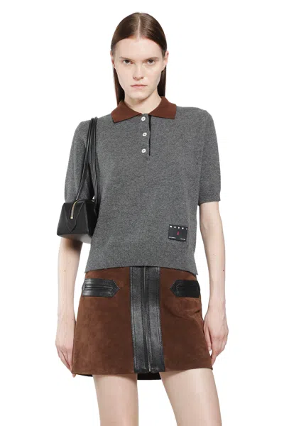 Marni Cashmere Polo Shirt With Contrast Colour In Grey