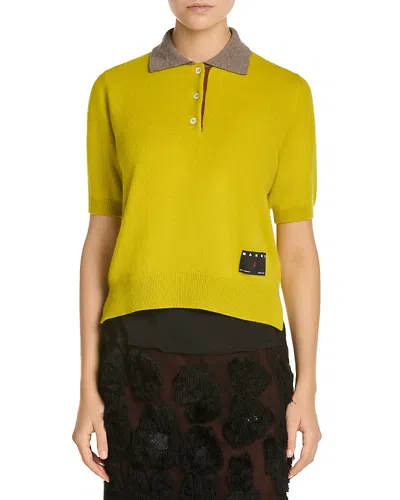 Marni Cashmere Short Sleeve Polo Sweater In Yellow