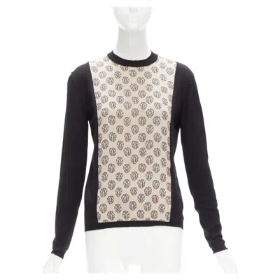 Pre-owned Marni Cashmere Silk Beige Pink Jewel Print Panel Black Sweater It40 S
