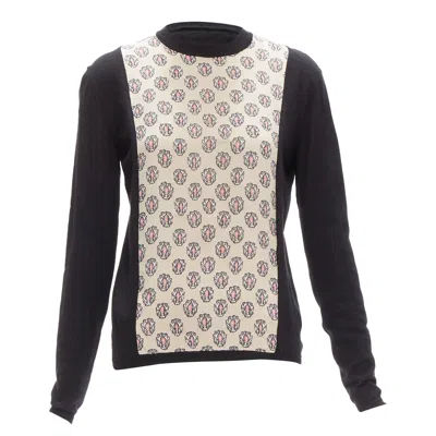 Marni Cashmere Silk Beige Pink Jewel Print Panel Black Sweater It40 S In Multi
