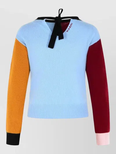 Marni Cashmere Sweater Crew Neck Back Tie In Blue