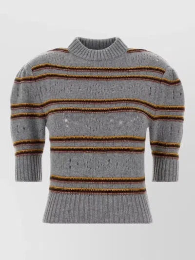Marni Cashmere Sweater Puff Sleeves Striped Pattern In Gray