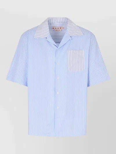 Marni Casual Shirt Striped Chest Pocket Notched Collar In Blue