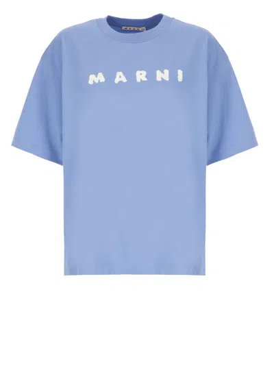 MARNI CERULEAN BLUE COTTON T-SHIRT