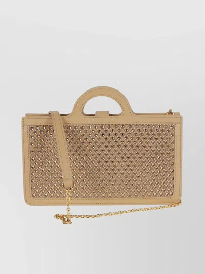 Marni Chain Handle Rectangular Wallet With Woven Design In Camel