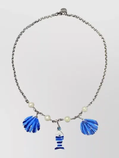 Marni Chain Necklace Fish Charm Pearls Shells In Metallic