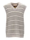 Marni Soft Striped Sleeveless V-neck Vest In Gray