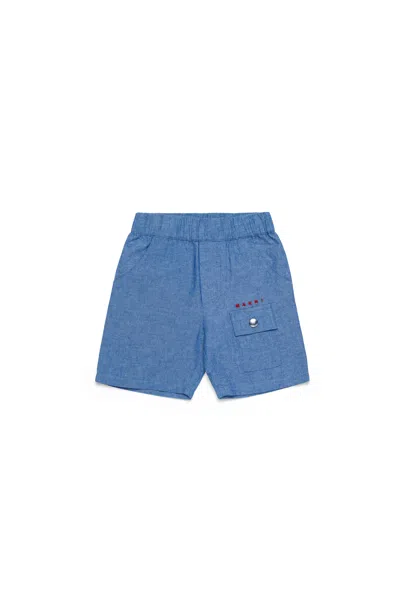 Marni Babies' Chambray Shorts With Pocket In Blue