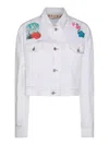 Marni "cropped Denim Jacket With Flower Patches And Embroidery" In White