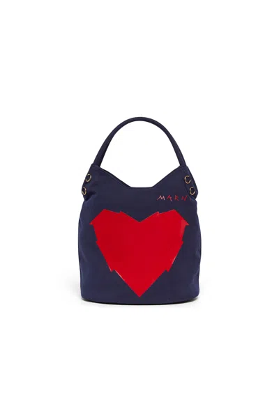 Marni Kids' Charms Bag With Front Heart Detail In Blue