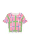 Marni Check Allover Ribbed Knit Top In Pink